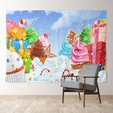 Aperturee - Color Candy Land Gift Snowy Sky Christmas Backdrop